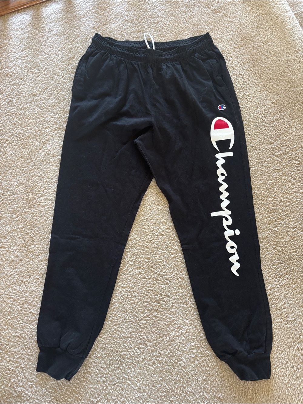 Champion Black Jogger Sweatpants with Vertical Logo